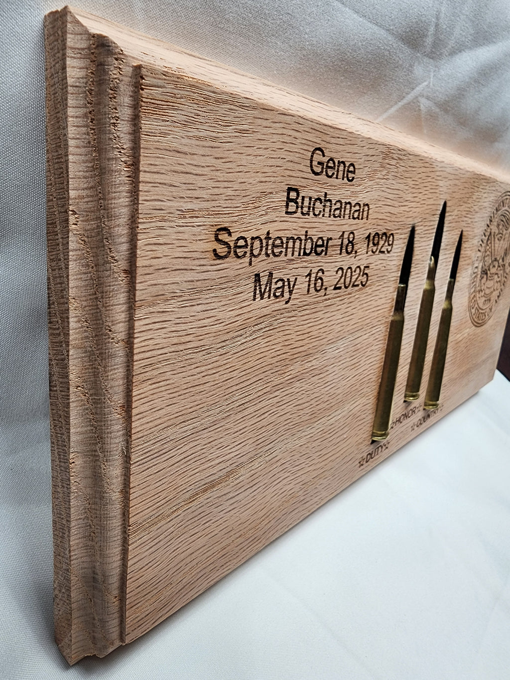 Plaque to display rounds received at a Veteran's funeral