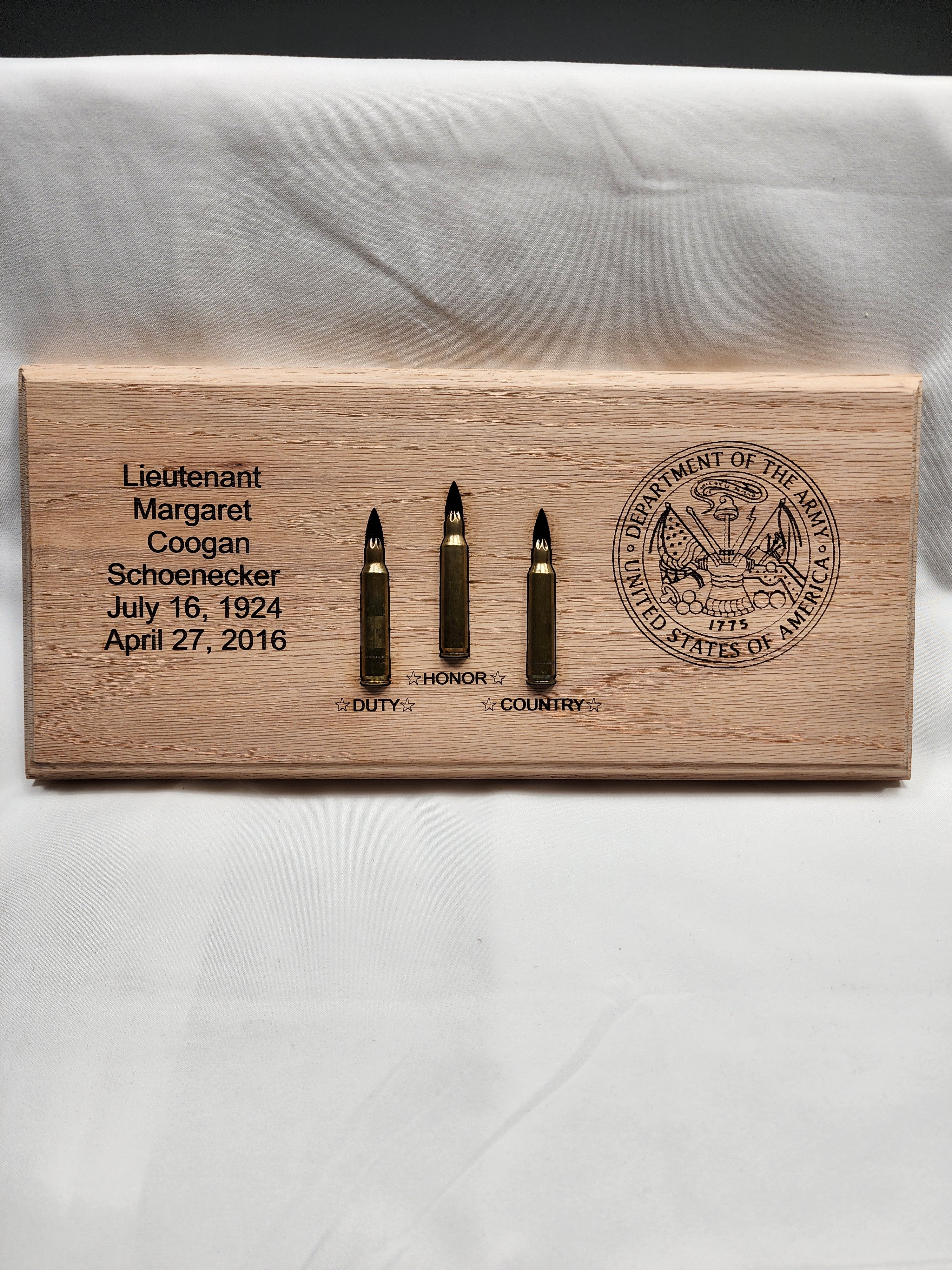 Plaque to display rounds received at a Veteran's funeral