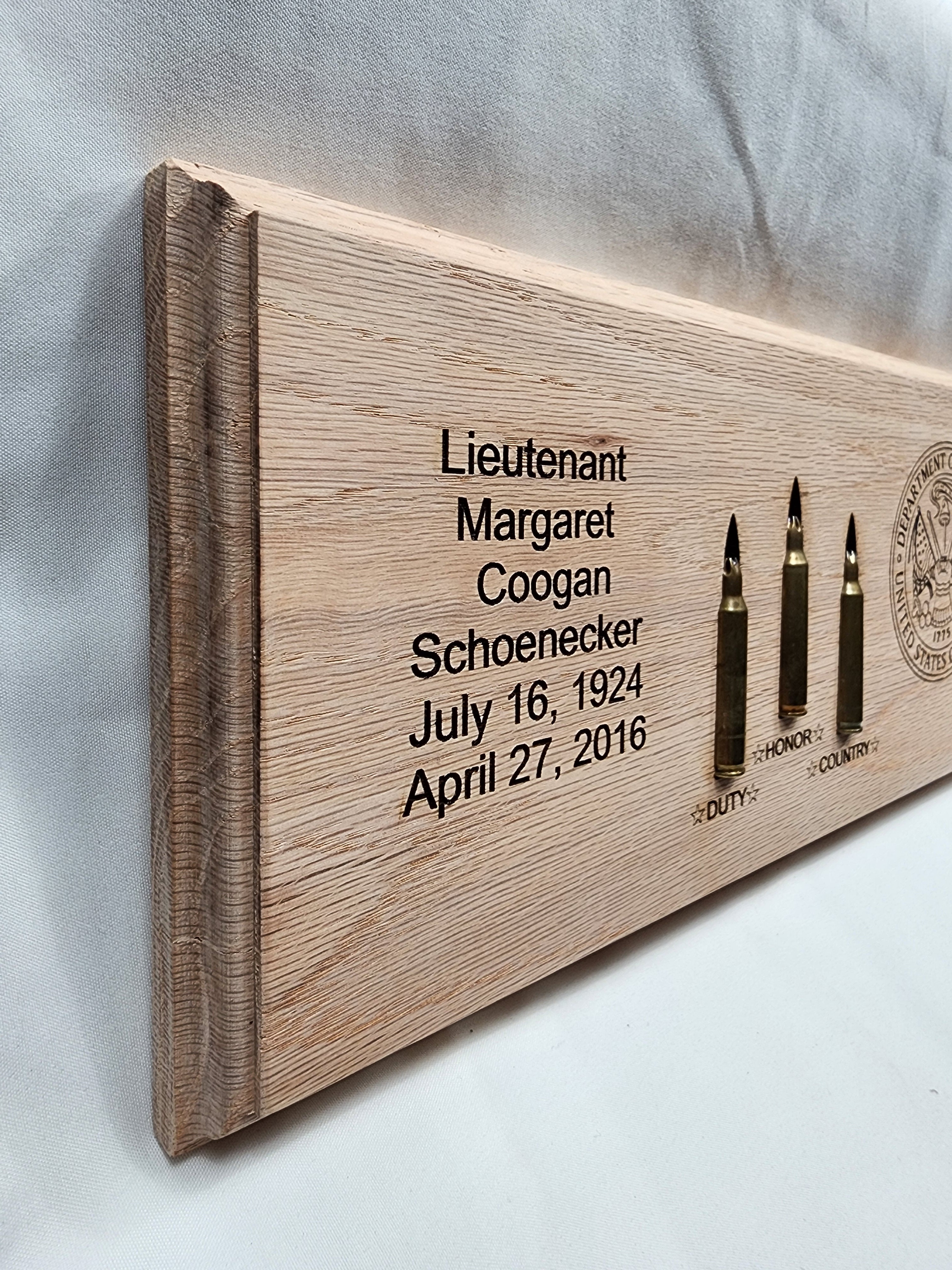 Plaque to display rounds received at a Veteran's funeral